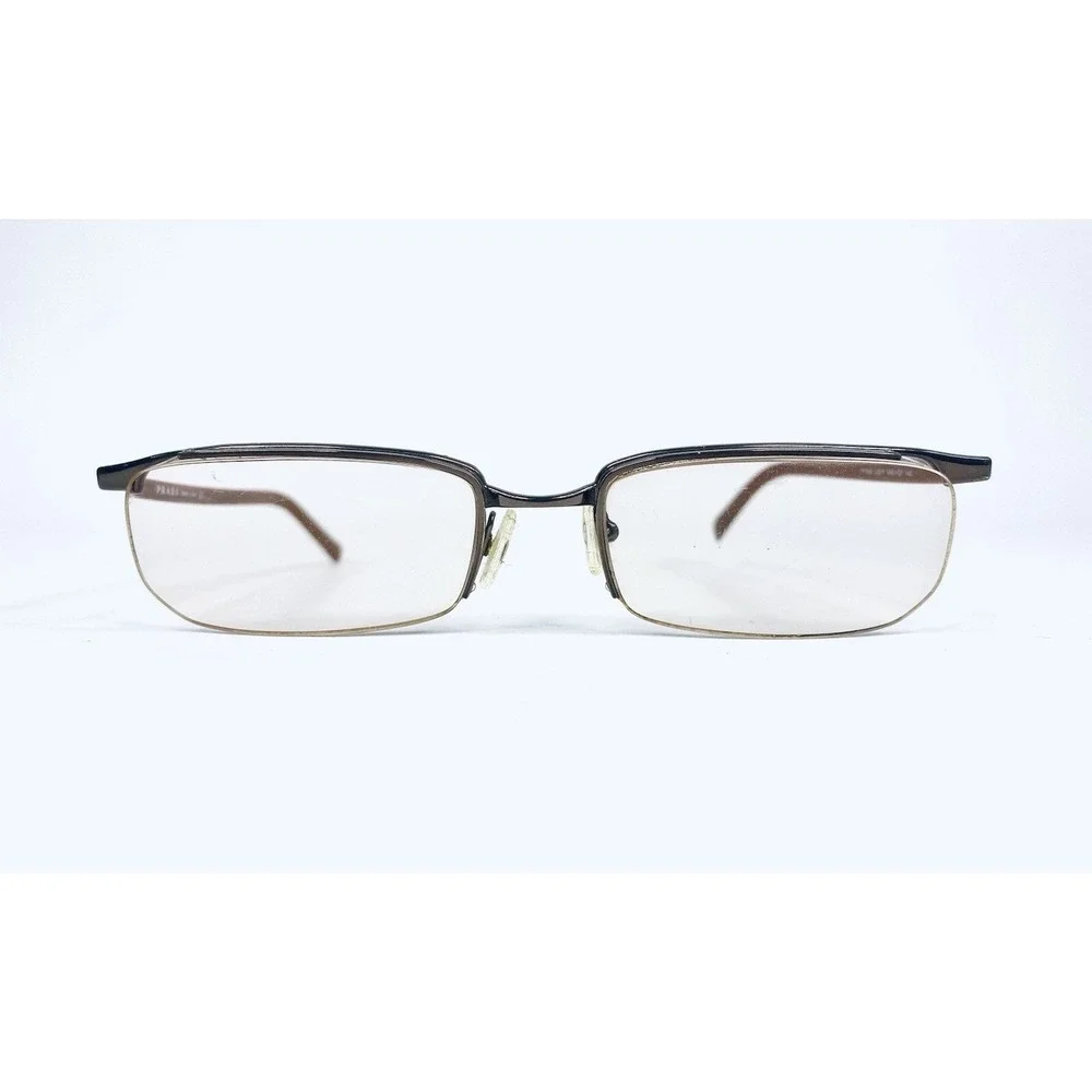 Prada Gold Metal Rectangular Half Rim Glasses Italy VPR56G 8AE-101 52 17 140